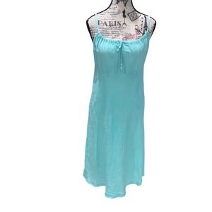 VTG GAP Women Aqua Blue Linen Spaghetti Strap Sundress Sz 8 Y2K Vacation Preppy
